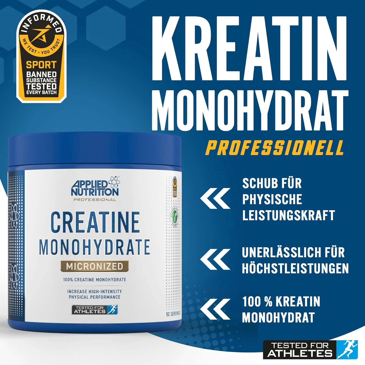پودر کراتین مونوهیدرات Applied Nutrition، ۲۵۰ گرم – ۱۰۰٪ کراتین میکرونیزه – ۵ گرم در هر وعده – بدون طعم – پشتیبانی از عملکرد با شدت بالا – ۵۰ وعده پودر کراتین مونوهیدرات Applied Nutrition، ۲۵۰ گرم – ۱۰۰٪ کراتین میکرونیزه – ۵ گرم در هر وعده – بدون طعم – پشتیبانی از عملکرد با شدت بالا – ۵۰ وعده