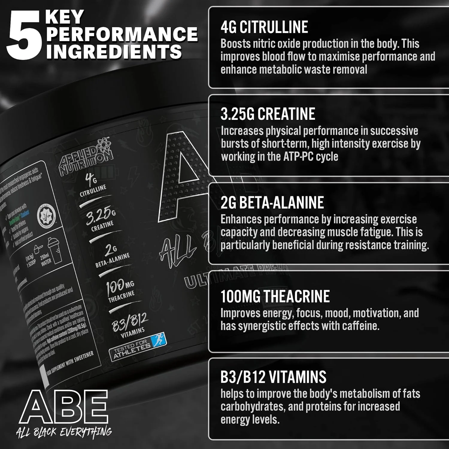 پودر مکمل قبل از تمرین Applied Nutrition ABE All Black Everything برای انرژی و عملکرد فیزیکی، حاوی سیترولین، کراتین، بتا آلانین، کافئین و کمپلکس ویتامین B (30 سروینگ، استوایی) پودر مکمل قبل از تمرین Applied Nutrition ABE All Black Everything برای انرژی و عملکرد فیزیکی، حاوی سیترولین، کراتین، بتا آلانین، کافئین و کمپلکس ویتامین B (30 سروینگ، استوایی)