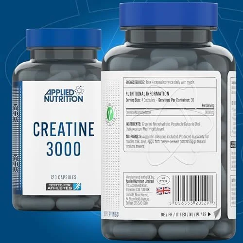 Applied Nutrition Creatine 3000 - Creatine Monohydrate Capsules 3000mg Per Serving, High Strength Supplement, Increases Physical Performance (120 Capsules - 30 Servings) Applied Nutrition Creatine 3000 - Creatine Monohydrate Capsules 3000mg Per Serving, High Strength Supplement, Increases Physical Performance (120 Capsules - 30 Servings)