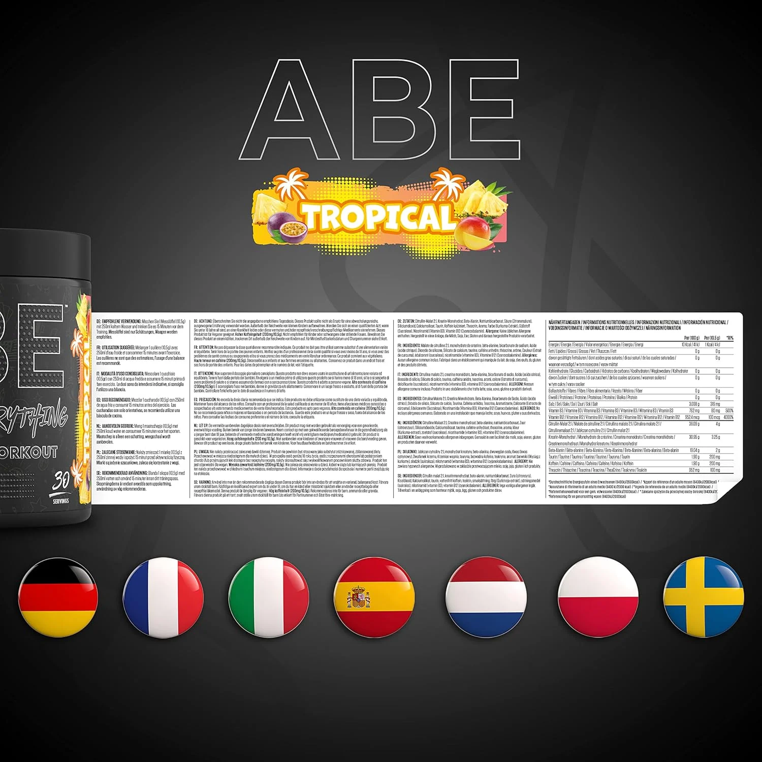 پودر مکمل قبل از تمرین Applied Nutrition ABE All Black Everything برای انرژی و عملکرد فیزیکی، حاوی سیترولین، کراتین، بتا آلانین، کافئین و کمپلکس ویتامین B (30 سروینگ، استوایی) پودر مکمل قبل از تمرین Applied Nutrition ABE All Black Everything برای انرژی و عملکرد فیزیکی، حاوی سیترولین، کراتین، بتا آلانین، کافئین و کمپلکس ویتامین B (30 سروینگ، استوایی)