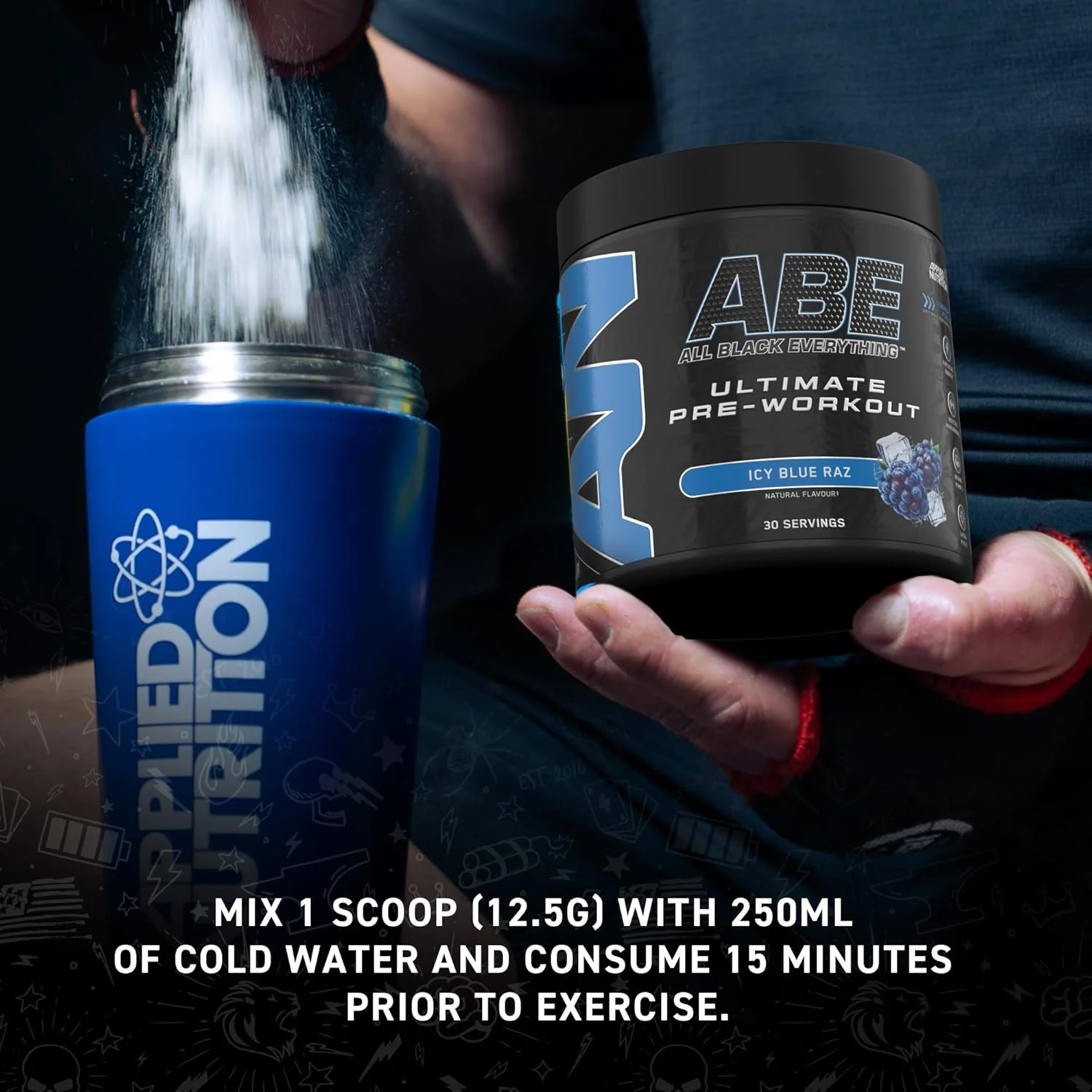 بسته تغذیه کاربردی ABE قبل از تمرین 375 گرم + شیکر مشکی ABE 700 میلی لیتر | پودر قبل از تمرین All Black Everything، نوشیدنی انرژی زا، عملکرد فیزیکی، کراتین، بتا آلانین، کافئین (یخی بلورزبری) بسته تغذیه کاربردی ABE قبل از تمرین 375 گرم + شیکر مشکی ABE 700 میلی لیتر | پودر قبل از تمرین All Black Everything، نوشیدنی انرژی زا، عملکرد فیزیکی، کراتین، بتا آلانین، کافئین (یخی بلورزبری)
