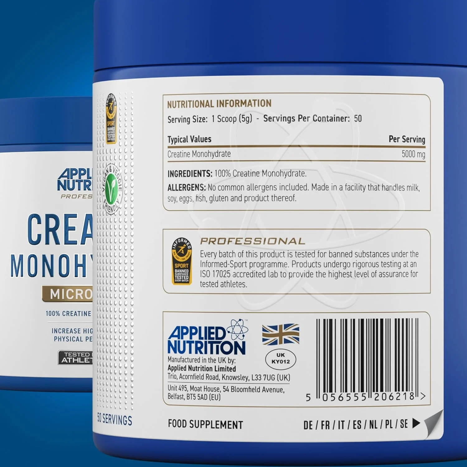 پودر کراتین مونوهیدرات Applied Nutrition، ۲۵۰ گرم – ۱۰۰٪ کراتین میکرونیزه – ۵ گرم در هر وعده – بدون طعم – پشتیبانی از عملکرد با شدت بالا – ۵۰ وعده پودر کراتین مونوهیدرات Applied Nutrition، ۲۵۰ گرم – ۱۰۰٪ کراتین میکرونیزه – ۵ گرم در هر وعده – بدون طعم – پشتیبانی از عملکرد با شدت بالا – ۵۰ وعده