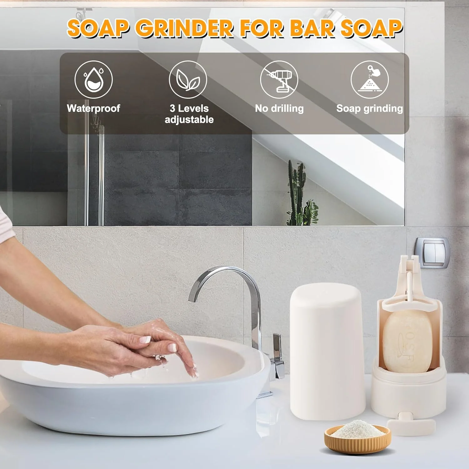 دستگاه پخش صابون قالبی، آسیاب صابون برای صابون قالبی دیواری، آسیاب صابون ضد آب برای صابون قالبی، نصب آسان و بدون نیاز به سوراخ کاری برای حمام، آشپزخانه، هتل (تکی، سفید، بدون صابون، بدون ماده خشک کننده)