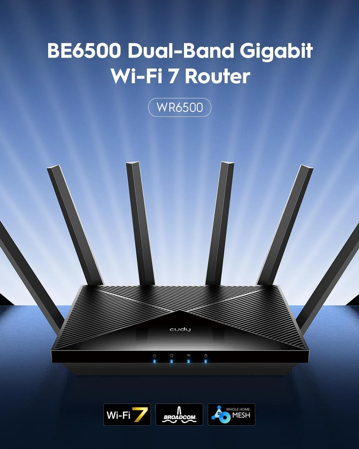 روتر گیمینگ دو بانده گیگابیتی Cudy BE6500 WiFi 7، سرعت 6500 مگابیت بر ثانیه، کلاینت و سرور VPN، کنترل از طریق اپلیکیشن Cudy، پردازنده چهار هسته ای 2 گیگاهرتزی Broadcom، مدل WR6500 روتر گیمینگ دو بانده گیگابیتی Cudy BE6500 WiFi 7، سرعت 6500 مگابیت بر ثانیه، کلاینت و سرور VPN، کنترل از طریق اپلیکیشن Cudy، پردازنده چهار هسته ای 2 گیگاهرتزی Broadcom، مدل WR6500