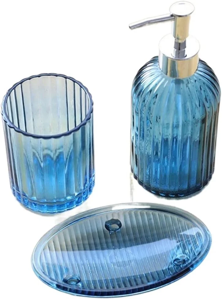 جا مایع ظرفشویی شیشه ای راه راه، ست 3 تکه لوازم جانبی مدرن حمام، مناسب منزل، هتل، آشپزخانه و سرویس بهداشتی