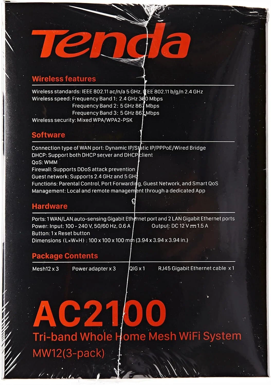 سیستم مش وای فای تندا نوا MW12 - سیستم مش وای فای سه بانده AC2100 - توصیه شده برای خانه های دارای 3-4 اتاق خواب - 9 پورت گیگابیتی - جایگزین روتر و ریپیتر - کنترل از طریق اپلیکیشن - بسته 3 عددی