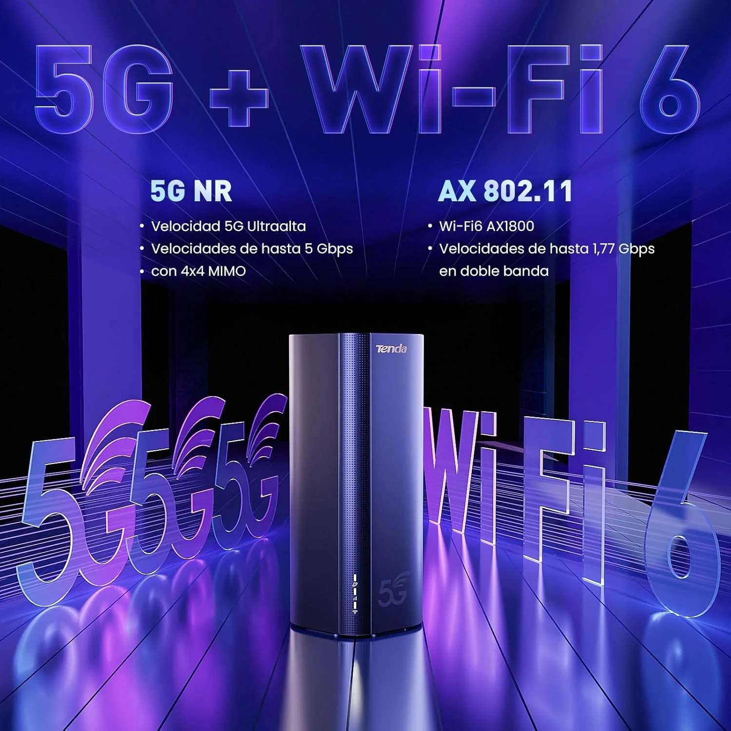 مودم روتر بی سیم 5G LTE Tenda 5G03 برای سیم کارت های نانو (CAT19، سرعت دانلود 4.67 گیگابیت بر ثانیه، سرعت آپلود 1.25 گیگابیت بر ثانیه) AX1800 Wi-Fi 6 قابل حمل، پورت گیگابیتی LAN/WAN، MU-MIMO، Plug & Play، WPA3، مشکی