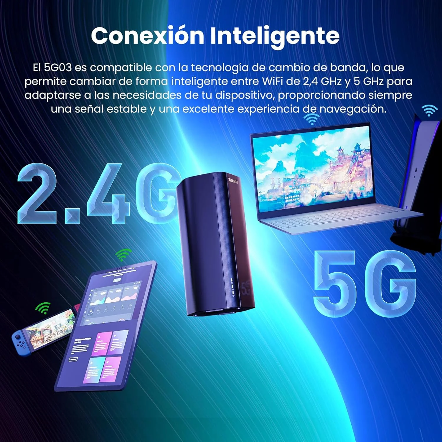 مودم روتر بی سیم 5G LTE Tenda 5G03 برای سیم کارت های نانو (CAT19، سرعت دانلود 4.67 گیگابیت بر ثانیه، سرعت آپلود 1.25 گیگابیت بر ثانیه) AX1800 Wi-Fi 6 قابل حمل، پورت گیگابیتی LAN/WAN، MU-MIMO، Plug & Play، WPA3، مشکی
