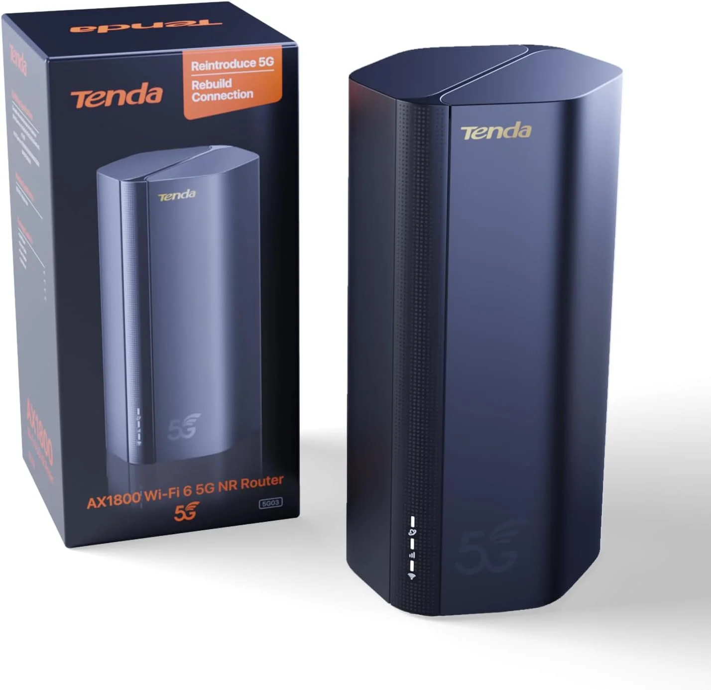 مودم روتر بی سیم 5G LTE Tenda 5G03 برای سیم کارت های نانو (CAT19، سرعت دانلود 4.67 گیگابیت بر ثانیه، سرعت آپلود 1.25 گیگابیت بر ثانیه) AX1800 Wi-Fi 6 قابل حمل، پورت گیگابیتی LAN/WAN، MU-MIMO، Plug & Play، WPA3، مشکی