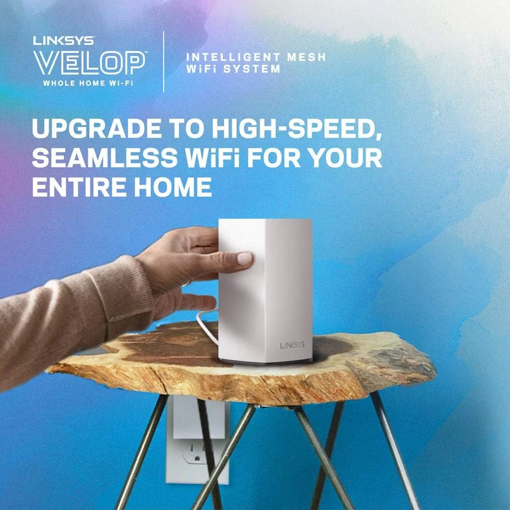 سیستم وای فای مش خانگی Linksys VLP0101 Velop، روتر/تقویت کننده وای فای AC1200 برای پوشش یکپارچه تا 140 متر مربع، کنترل والدین، بسته 1 عددی، سفید، VLP0101 UK