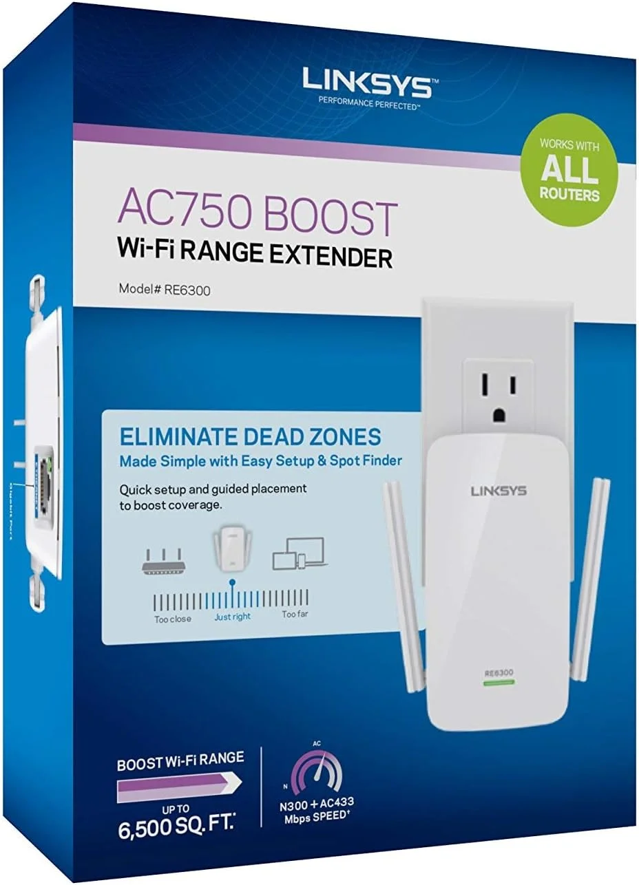 تقویت کننده محدوده بی سیم Linksys Re6300 Ac750، سفید