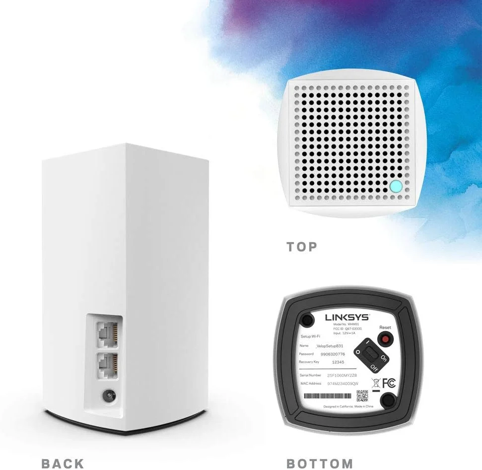 سیستم وای فای مش خانگی Linksys VLP0101 Velop، روتر/تقویت کننده وای فای AC1200 برای پوشش یکپارچه تا 140 متر مربع، کنترل والدین، بسته 1 عددی، سفید، VLP0101 UK