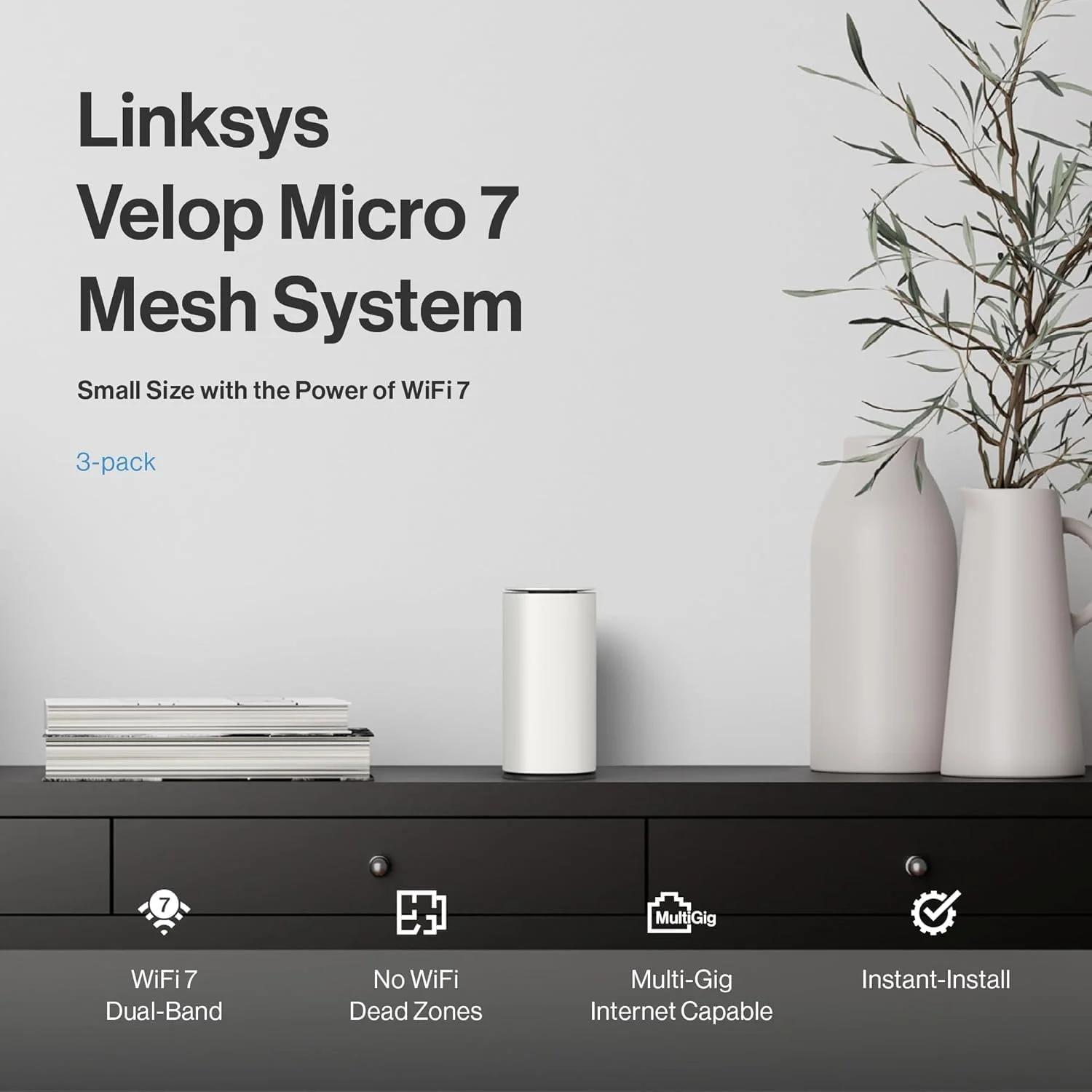 سیستم مش لینکسیس Velop Micro 7 | دو بانده با سرعت وای فای BE5000 | پوشش کل خانه تا 200 متر مربع در هر نود | اترنت 2.5 گیگابیت بر ثانیه | 1.8 برابر سریعتر از وای فای 6 (بسته 3 عددی)