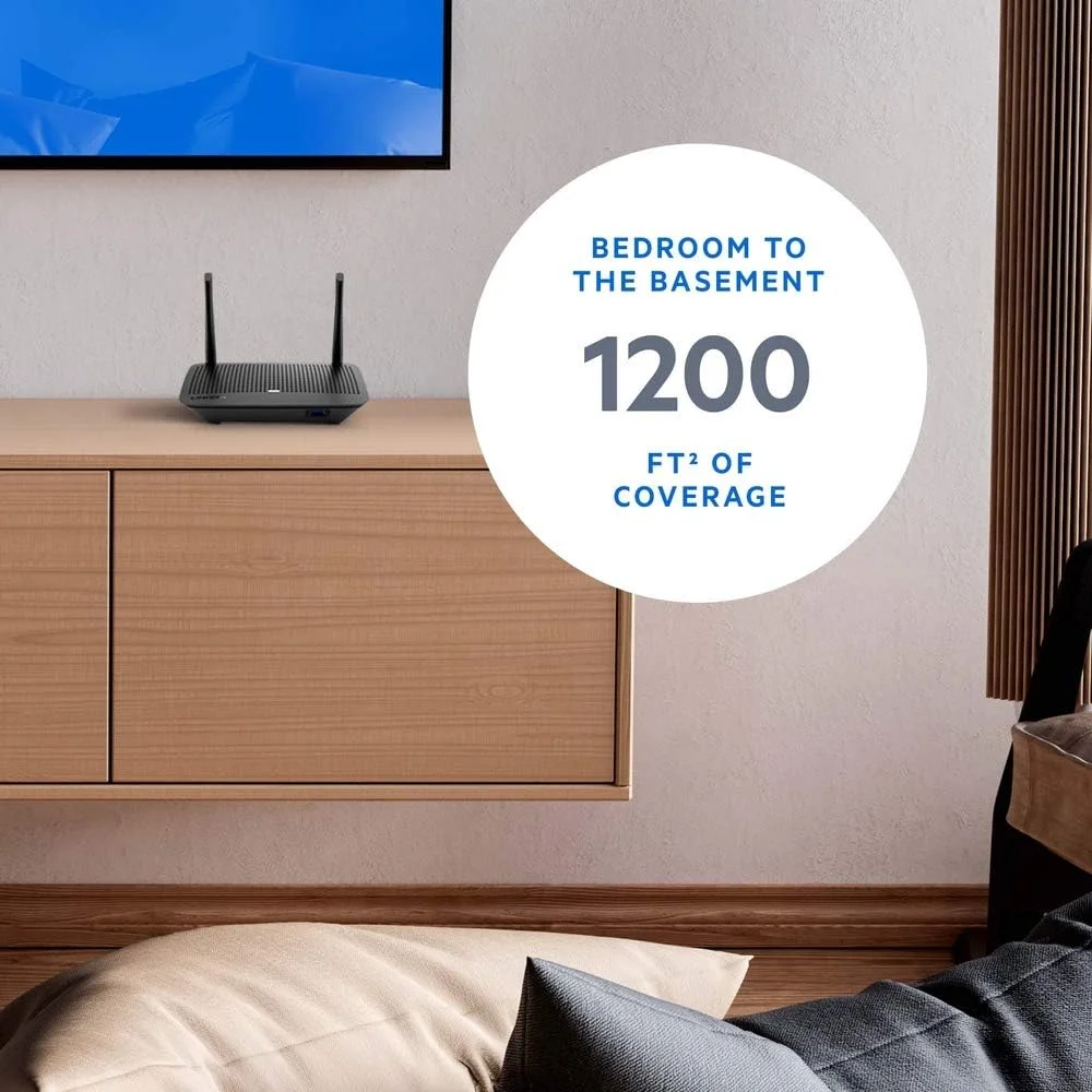 روتر وای فای مش هوشمند Linksys AC1200، روتر مش گیگابیتی بی سیم دو بانده، سرعت تا 1.3 گیگابیت بر ثانیه، پوشش تا 1200 فوت مربع، پشتیبانی از 12+ دستگاه، کنترل والدین، سازگار با الکسا