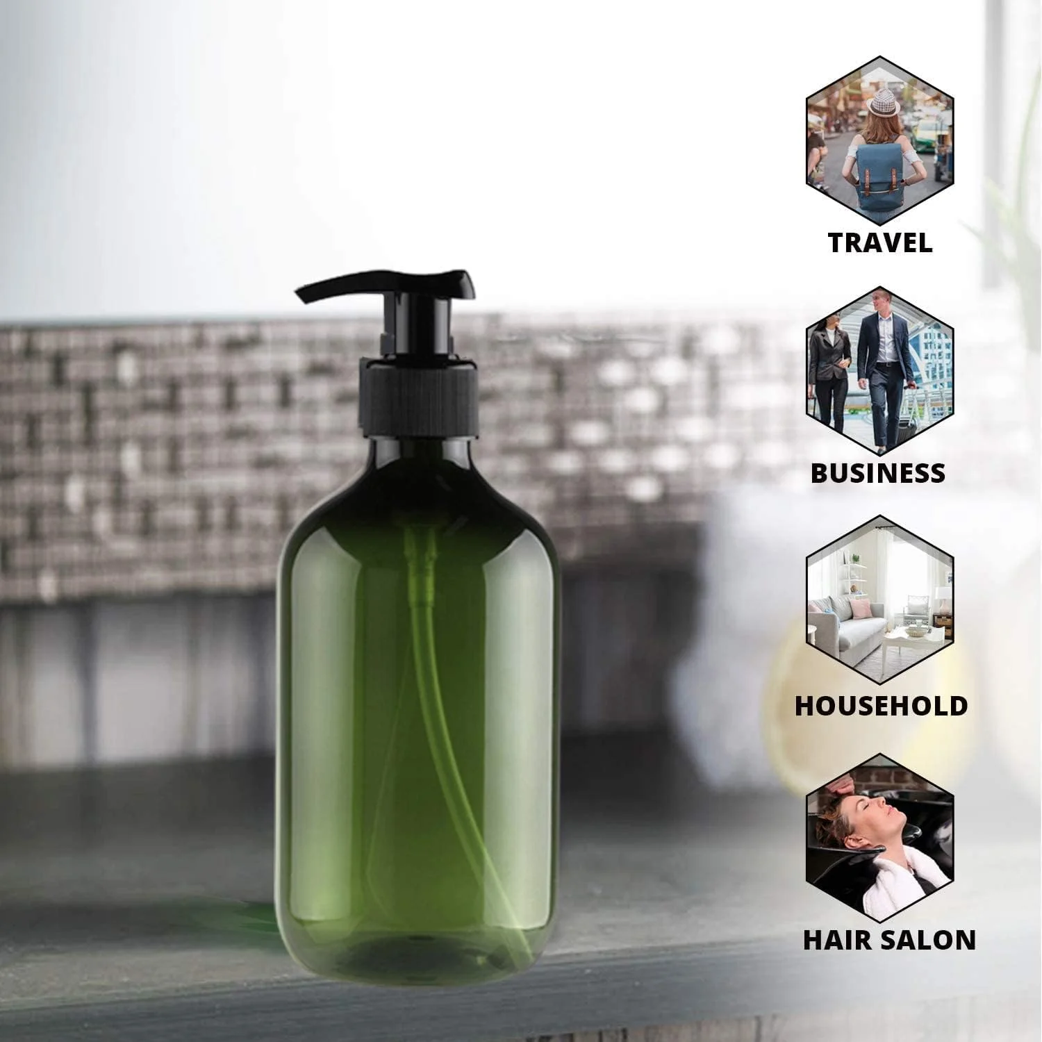 بطری پمپ شامپو، ژل دست، قابل شارژ مجدد، پلاستیکی PET کهربایی خالی برای شامپو، نرم کننده و شستشوی حمام، آشپزخانه، دفتر، اتاق لباسشویی، لوسیون و موارد دیگر 2 عدد 500 میلی لیتر، سبز تیره