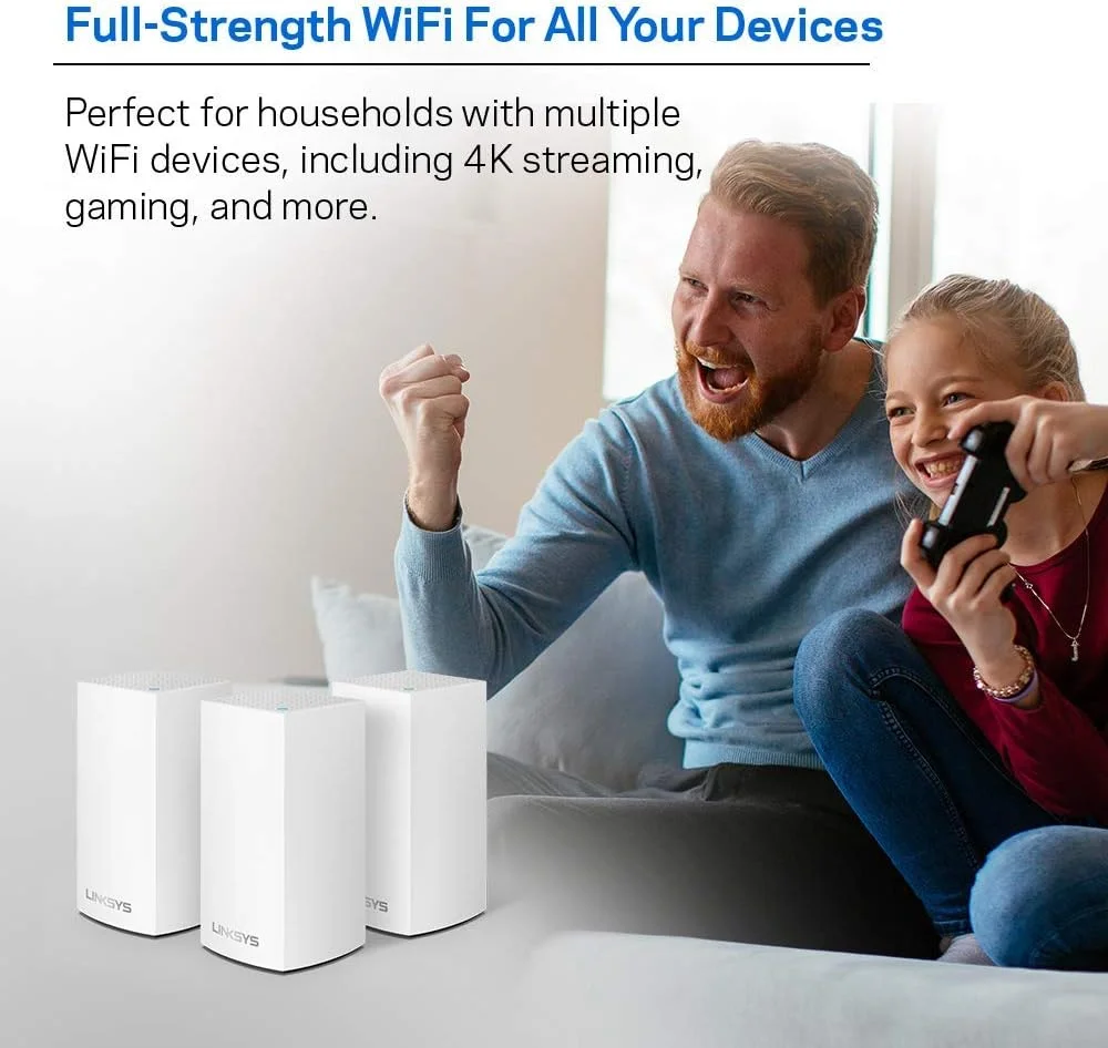 سیستم وای فای مش خانگی Linksys Velop، پوشش 4500 فوت مربع، پشتیبانی از 30+ دستگاه، سرعت تا (AC1300) 1.3 گیگابیت بر ثانیه - WHW0103