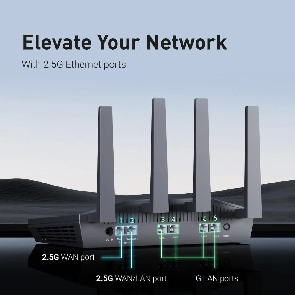 روتر وای فای 6 GL.iNet GL-MT6000 (Flint 2) | روتر وای فای گیمینگ | دارای 2 پورت 2.5G Multi-Gig + 4 پورت اترنت 1G | اتصال انبوه دستگاه | OpenVpn و WireGuard سریع | 802.11ax | پوشش دهی طولانی
