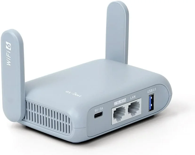 روتر جیبی بی‌سیم گیگابیتی GL.iNet GL-MT3000 (Beryl AX) با قابلیت حمل آسان | روتر وای فای | OpenVPN، Wireguard، اتصال به صفحه ورود وای فای عمومی و هتل، مناسب برای RV