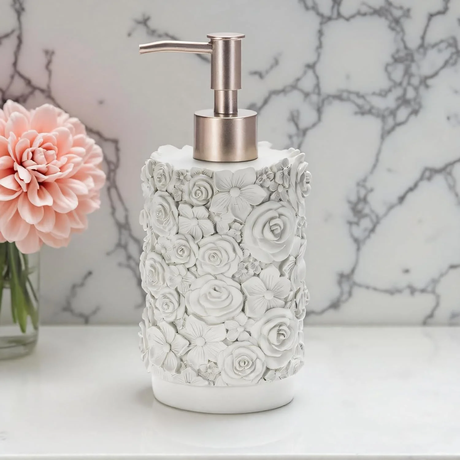 جا مایع دستشویی 430 میلی لیتری با پمپ، جا مایع مربعی قابل شارژ مجدد رزین Suanti برای مایع دستشویی، مایع ظرفشویی و لوسیون دست (خاکستری)