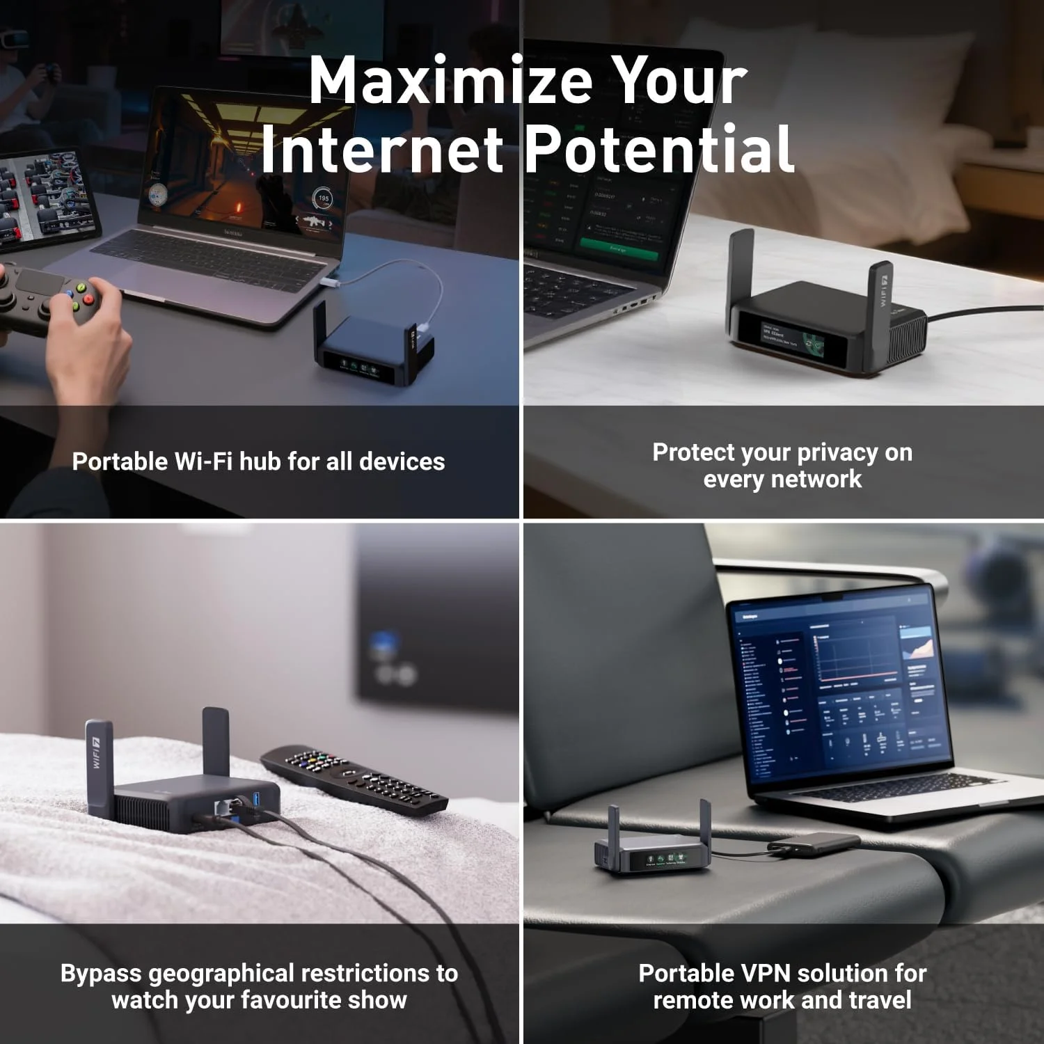 روترهای مسافرتی قابل حمل GL.iNet GL-BE3600 (Slate 7)، وای فای 7 گیگابیتی دو بانده جیبی، سازگار با OpenVPN و Wireguard برای شبکه های عمومی و هتل ها، مناسب برای سفر