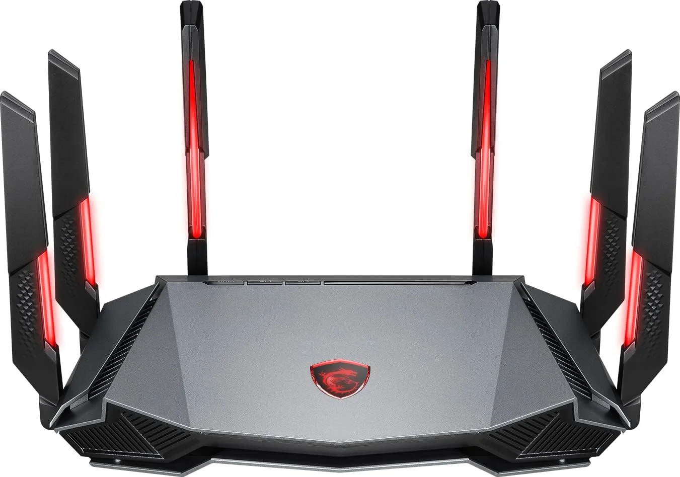 روتر گیمینگ سه بانده MSI Radix AXE6600 WiFi 6E، مجهز به AI QoS، نورپردازی RGB، پردازنده چهار هسته ای 1.8 گیگاهرتز، MU-MIMO، گیگابیت وایرلس، 8-Stream، سرعت بالا و برد طولانی