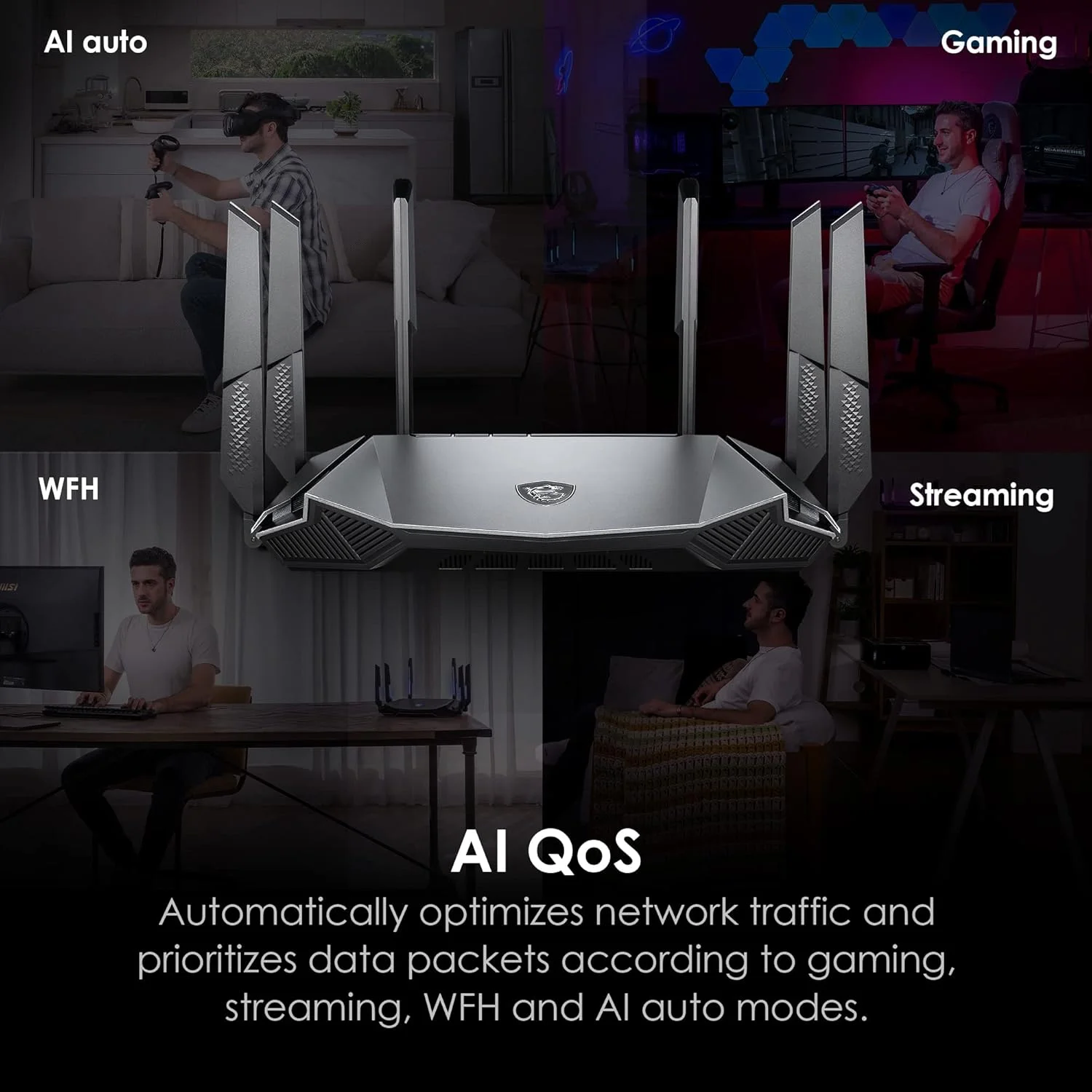 روتر گیمینگ سه بانده MSI Radix AXE6600 WiFi 6E، مجهز به AI QoS، نورپردازی RGB، پردازنده چهار هسته ای 1.8 گیگاهرتز، MU-MIMO، گیگابیت وایرلس، 8-Stream، سرعت بالا و برد طولانی روتر گیمینگ سه بانده MSI Radix AXE6600 WiFi 6E، مجهز به AI QoS، نورپردازی RGB، پردازنده چهار هسته ای 1.8 گیگاهرتز، MU-MIMO، گیگابیت وایرلس، 8-Stream، سرعت بالا و برد طولانی