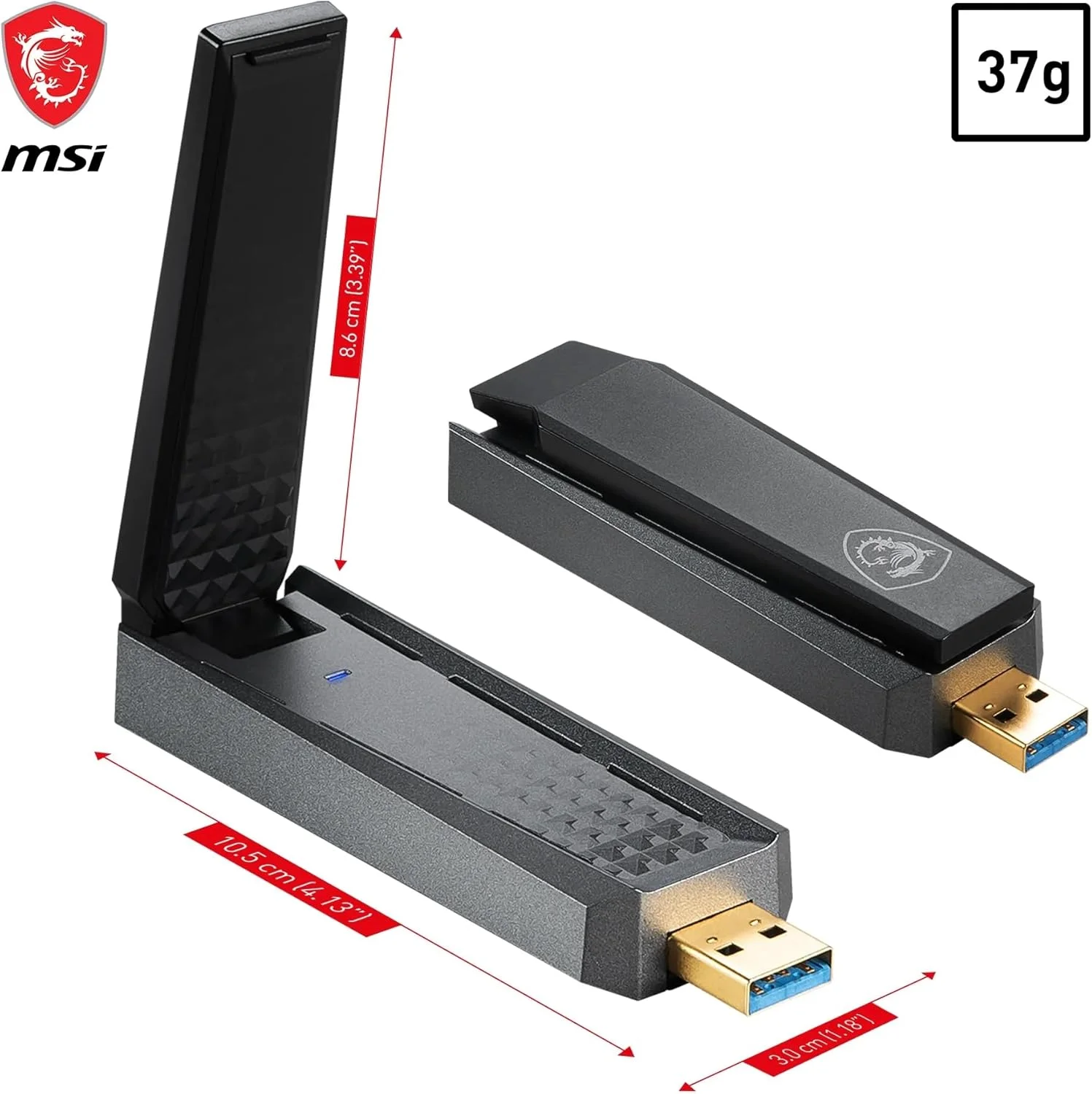 آداپتور USB دو بانده MSI AX1800 WiFi 6 - WLAN تا 1800 مگابیت بر ثانیه (بی سیم 5 گیگاهرتز، 2.4 گیگاهرتز)، USB 3.2 Gen 1 Type-A، MU-MIMO، آنتن قابل تنظیم، Beamforming، WPA3 - پایه نگهدارنده سیمی گنجانده شده است آداپتور USB دو بانده MSI AX1800 WiFi 6 - WLAN تا 1800 مگابیت بر ثانیه (بی سیم 5 گیگاهرتز، 2.4 گیگاهرتز)، USB 3.2 Gen 1 Type-A، MU-MIMO، آنتن قابل تنظیم، Beamforming، WPA3 - پایه نگهدارنده سیمی گنجانده شده است