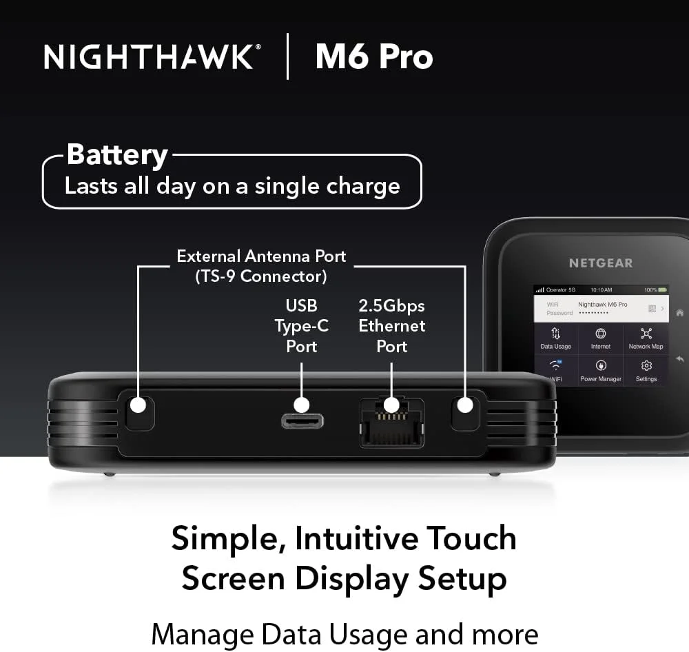 روتر هات اسپات موبایل NETGEAR M6 Pro 5G WiFi 6E، آنلاک شده، تا 4 گیگابیت بر ثانیه، مشکی