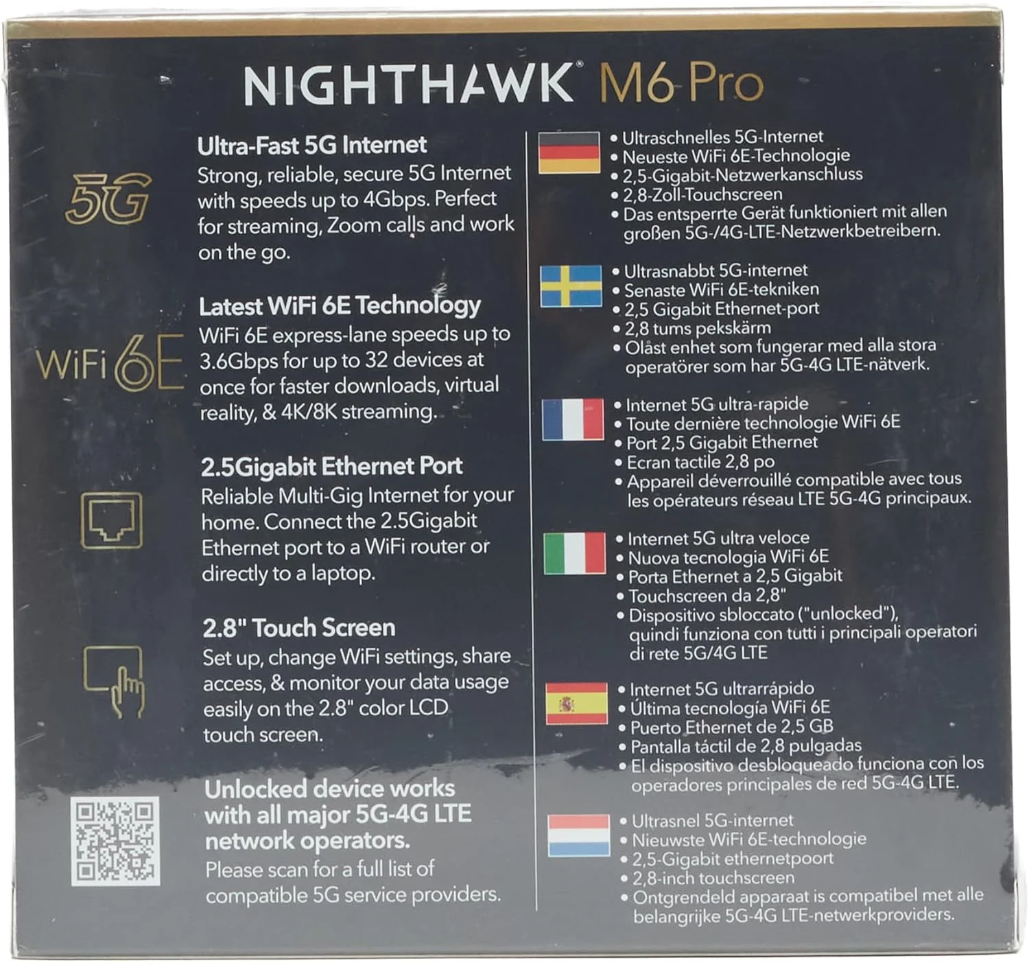 روتر هات اسپات موبایل NETGEAR M6 Pro 5G WiFi 6E، آنلاک شده، تا 4 گیگابیت بر ثانیه، مشکی