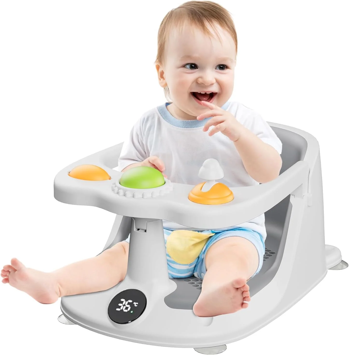 صندلی حمام کودک U-HOOME مناسب برای کودکان 6 ماهه و بالاتر، صندلی حمام ضد لغزش برای کودکانی که می نشینند، صندلی وان حمام کودک برای دوش، دارای تکیه گاه دست قابل جابجایی و کوسن نرم، لوازم ضروری حمام نوزاد