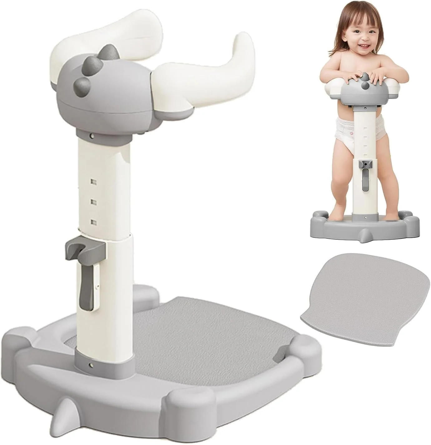 پایه حمام کودک U-HOOME، برج حمام با ارتفاع قابل تنظیم و تکیه گاه دست با تشک ضد لغزش برای کودکان نوپا که خودشان می ایستند، صندلی حمام برای نوزادان 6-24 ماهه (خاکستری)