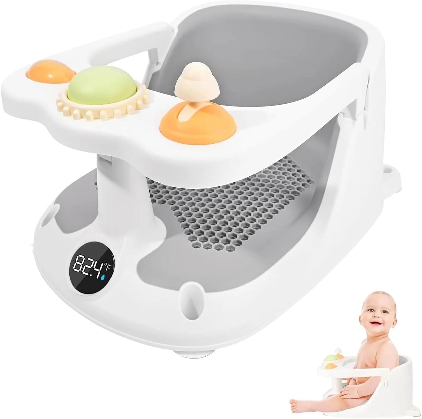 صندلی حمام کودک یو-هوم مناسب برای نوزادان 6 ماهه و بالاتر، صندلی حمام ضد لغزش کودک، صندلی وان حمام نوزاد با 4 فنجان مکش و کوسن نرم برای دوش گرفتن و نشستن