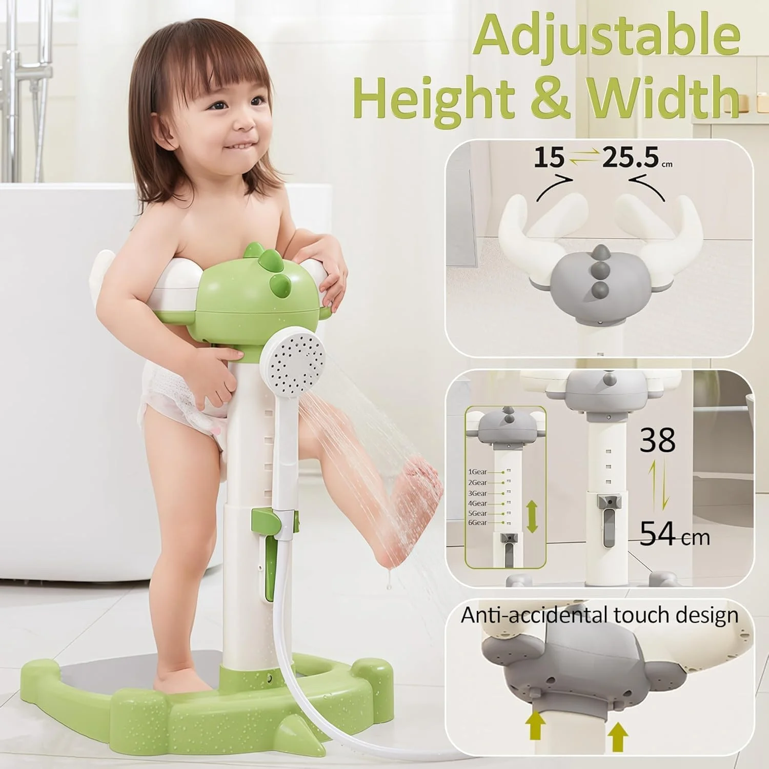 پایه حمام کودک U-HOOME، برج حمام با ارتفاع قابل تنظیم و تکیه گاه دست با تشک ضد لغزش برای کودکان نوپا که خودشان می ایستند، صندلی حمام برای نوزادان 6-24 ماهه (خاکستری)
