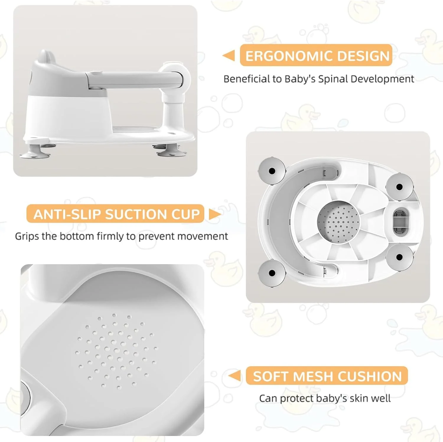 صندلی حمام کودک یو-هوم مناسب برای کودکان 6 ماهه و بالاتر، صندلی وان حمام کودک ضد لغزش، صندلی حمام نشسته با فنجان های مکش، کوسن نرم برای دوش، خاکستری صندلی حمام کودک یو-هوم مناسب برای کودکان 6 ماهه و بالاتر، صندلی وان حمام کودک ضد لغزش، صندلی حمام نشسته با فنجان های مکش، کوسن نرم برای دوش، خاکستری