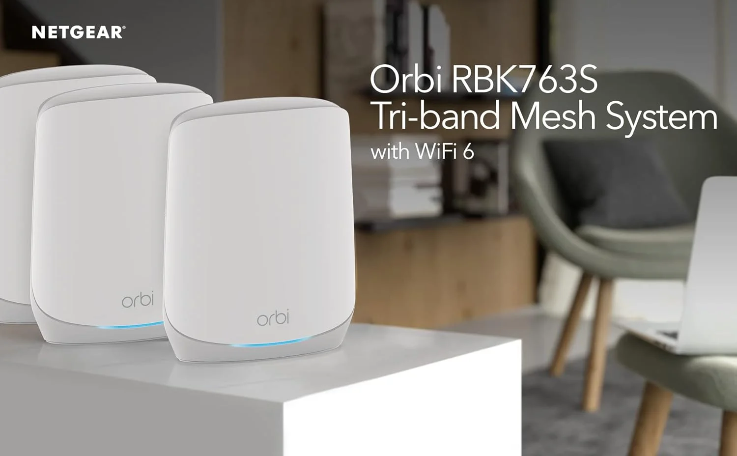 سیستم وای فای 6 مش تری-باند NETGEAR Orbi RBK763S-100APS AX5400 – روتر + 2 ماهواره، 5.4 گیگابیت بر ثانیه، پوشش 700 متر مربع