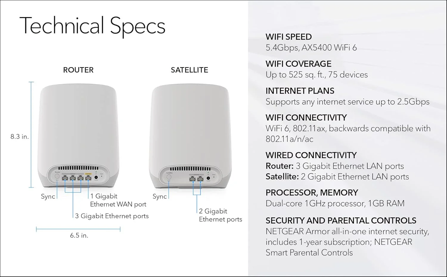 سیستم وای فای 6 مش تری-باند NETGEAR Orbi RBK763S-100APS AX5400 – روتر + 2 ماهواره، 5.4 گیگابیت بر ثانیه، پوشش 700 متر مربع