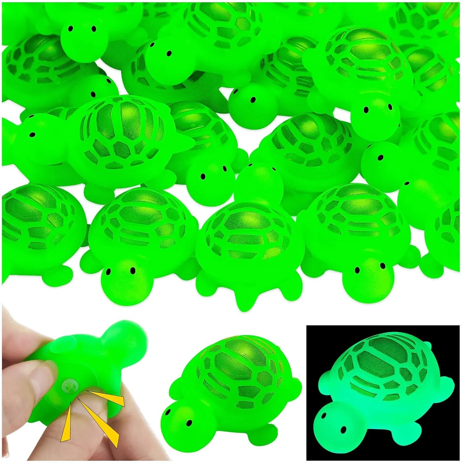 30 عدد اسباب بازی حمام لاک پشتی لاستیکی، درخشان در تاریکی برای بازی در ساحل، استخر، دوش، اسباب بازی های وان حمام نوزاد، اسباب بازی های فشاری و صدادار برای تزئین، لاک پشت سبز
