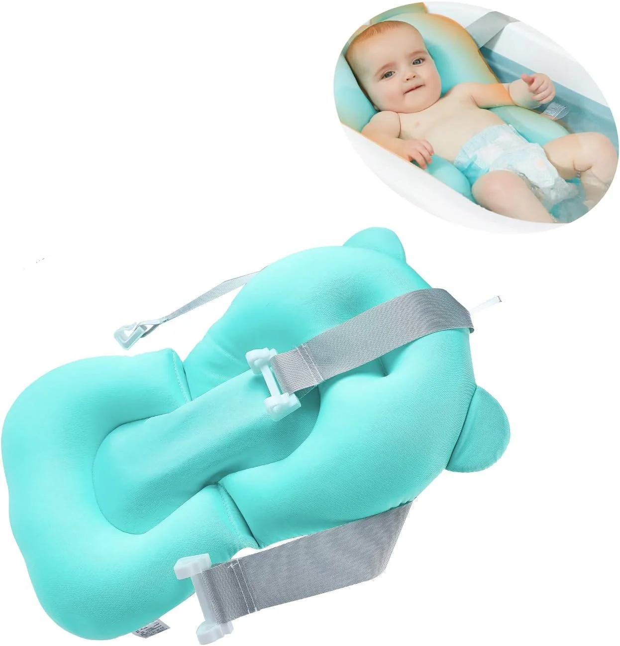 بالشت حمام کودک ساندی، صندلی حمام نوزاد قابل تنظیم و ضد لغزش، بالش حمام کودک برای وان - آبی