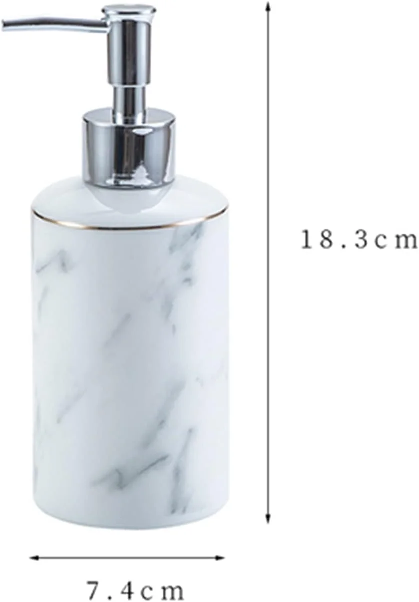 پمپ مایع دستشویی طرح مرمر سفید، ست 4 تکه سرامیکی مدرن و خلاقانه، مناسب منزل، هتل، حمام، آشپزخانه، شامل بطری مایع دستشویی، جای مسواک و جا صابونی