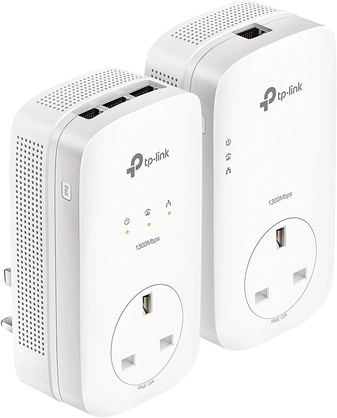 کیت استارتر آداپتور پاورلاین گیگابیتی عبوری TP-Link TL-PA8033PKIT AV1300 2x2 MIMO، آداپتورهای شبکه پاورلاین با 3 پورت گیگابیتی برای تلویزیون های هوشمند یا کنسول های بازی، بدون نیاز به پیکربندی