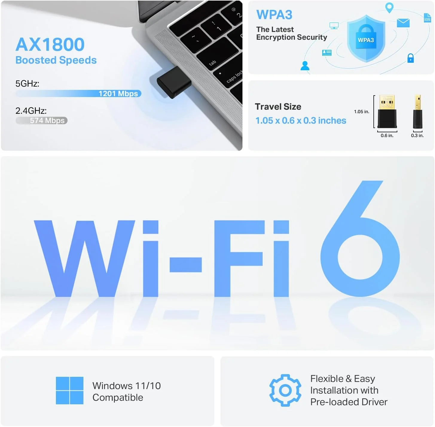 آداپتور نانو USB WiFi 6 تی پی-لینک برای کامپیوتر (Archer TX20U Nano) - آداپتور فرستنده و گیرنده شبکه بی سیم دو بانده AX1800 2.4G/5G برای کامپیوتر رومیزی، OFDMA، MU-MIMO، WPA3، اندازه مناسب سفر، پشتیبانی از ویندوز 11/10 آداپتور نانو USB WiFi 6 تی پی-لینک برای کامپیوتر (Archer TX20U Nano) - آداپتور فرستنده و گیرنده شبکه بی سیم دو بانده AX1800 2.4G/5G برای کامپیوتر رومیزی، OFDMA، MU-MIMO، WPA3، اندازه مناسب سفر، پشتیبانی از ویندوز 11/10