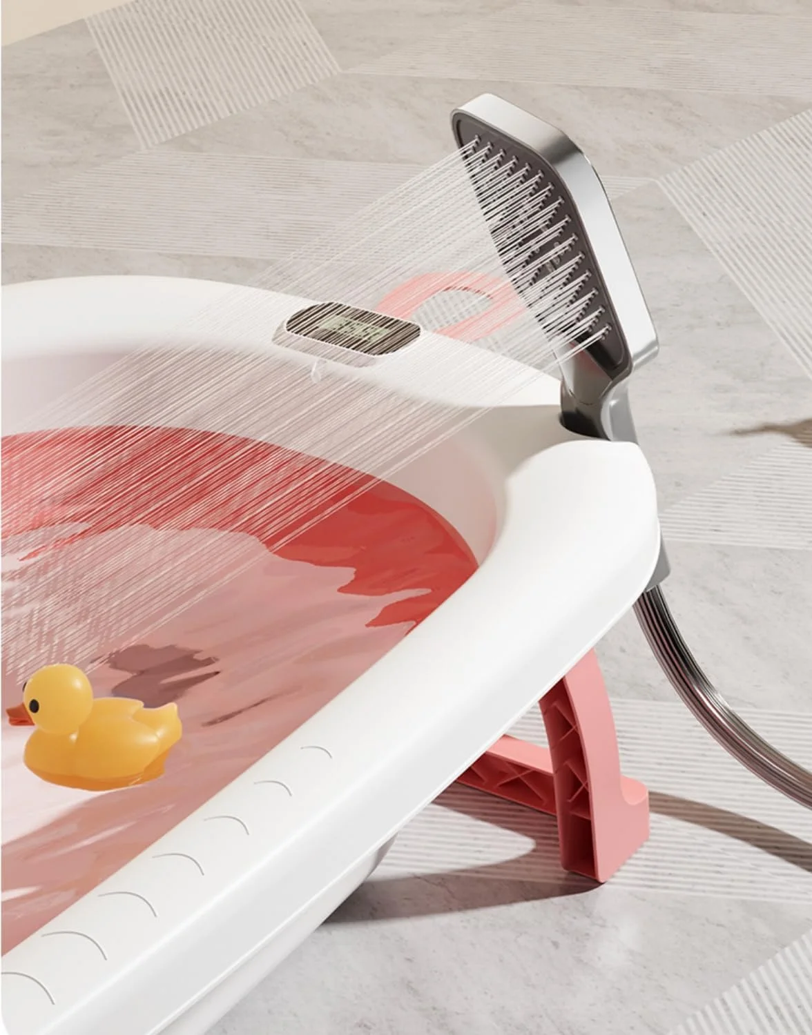 وان تاشو کودک SKY-TOUCH به همراه تشک نرم و دماسنج، وان حمام نوزاد با سوراخ تخلیه، پایه های ضد لغزش مناسب برای کودکان 0-6 سال (صورتی)