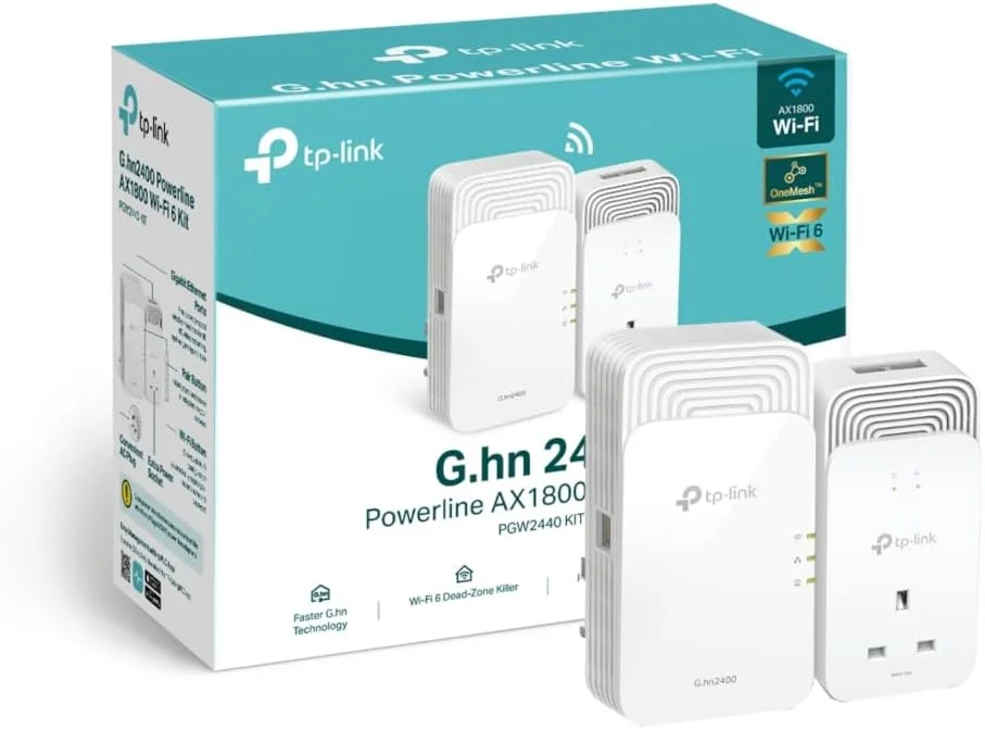 کیت پاورلاین وای فای TP-Link G.hn2440، وای فای 6 AX1800، سرعت تا 1428 مگابیت بر ثانیه از طریق پاورلاین، دارای پریز برق یکپارچه (نوع F)، ایده آل برای لذت بردن از سرویس چند تلویزیونی در خانه، سازگار با تمام باکس ها، PGW2440 KIT کیت پاورلاین وای فای TP-Link G.hn2440، وای فای 6 AX1800، سرعت تا 1428 مگابیت بر ثانیه از طریق پاورلاین، دارای پریز برق یکپارچه (نوع F)، ایده آل برای لذت بردن از سرویس چند تلویزیونی در خانه، سازگار با تمام باکس ها، PGW2440 KIT
