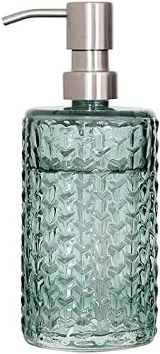 دیسپنسر صابون و لوسیون شیشه‌ای با پمپ استیل ضد زنگ، مناسب برای سینک آشپزخانه و حمام، حجم ۴۰۰ میلی‌لیتر