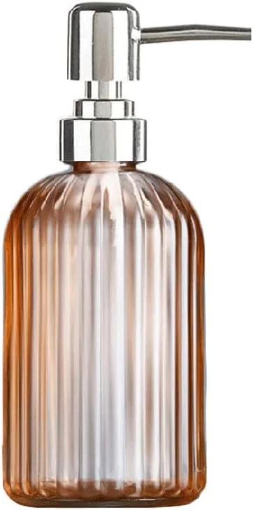 دیسپنسر صابون، دیسپنسر لوسیون، بطری شیشه‌ای شفاف طرح رترو، پمپ فشاری ضدعفونی کننده دست، 13.5 اونس (رنگ: قهوه‌ای، سایز: 13.5 اونس)