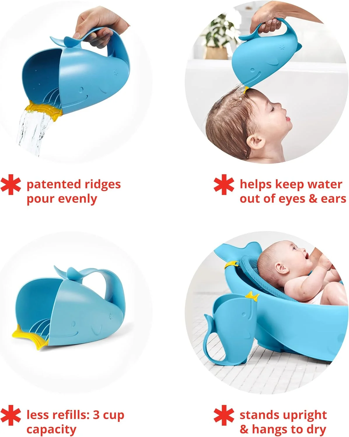 فنجان آبکشی حمام Skip Hop Moby: آبریز آبشاری بدون اشک، آبی