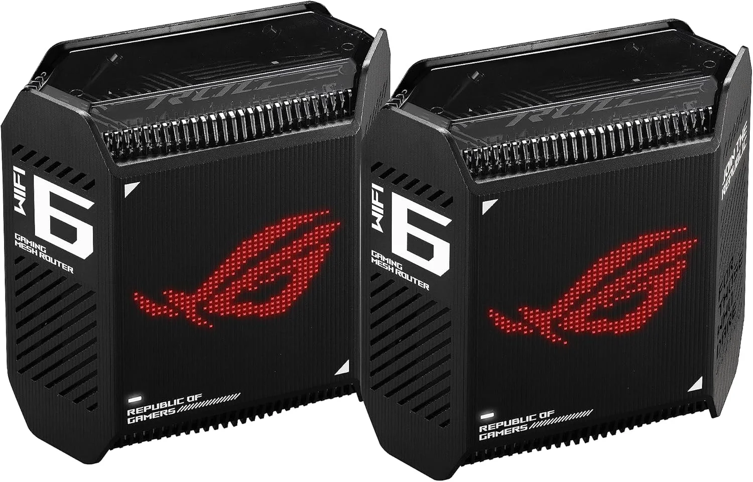 سیستم مش گیمینگ وای فای 6 سه بانده ایسوس ROG Rapture GT6 (2PK) AX10000، پوشش تا 540 متر مربع، پورت 2.5 گیگابیت بر ثانیه، شتاب دهنده سه سطحی بازی، UNII 4، امنیت اینترنت مادام العمر رایگان، مشکی