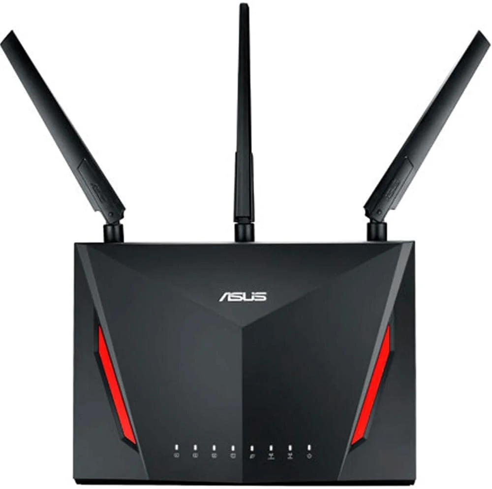 روتر گیمینگ وای فای ASUS AC2900 (RT-AC86U) - روتر اینترنت بی سیم گیگابیتی دو بانده، شتاب دهنده بازی WTFast، استریمینگ، سازگار با AiMesh، امنیت اینترنت مادام العمر روتر گیمینگ وای فای ASUS AC2900 (RT-AC86U) - روتر اینترنت بی سیم گیگابیتی دو بانده، شتاب دهنده بازی WTFast، استریمینگ، سازگار با AiMesh، امنیت اینترنت مادام العمر