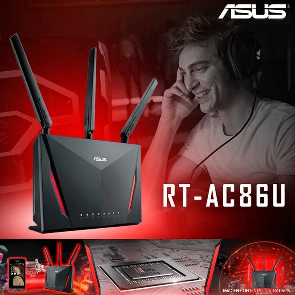 روتر گیمینگ وای فای ASUS AC2900 (RT-AC86U) - روتر اینترنت بی سیم گیگابیتی دو بانده، شتاب دهنده بازی WTFast، استریمینگ، سازگار با AiMesh، امنیت اینترنت مادام العمر روتر گیمینگ وای فای ASUS AC2900 (RT-AC86U) - روتر اینترنت بی سیم گیگابیتی دو بانده، شتاب دهنده بازی WTFast، استریمینگ، سازگار با AiMesh، امنیت اینترنت مادام العمر