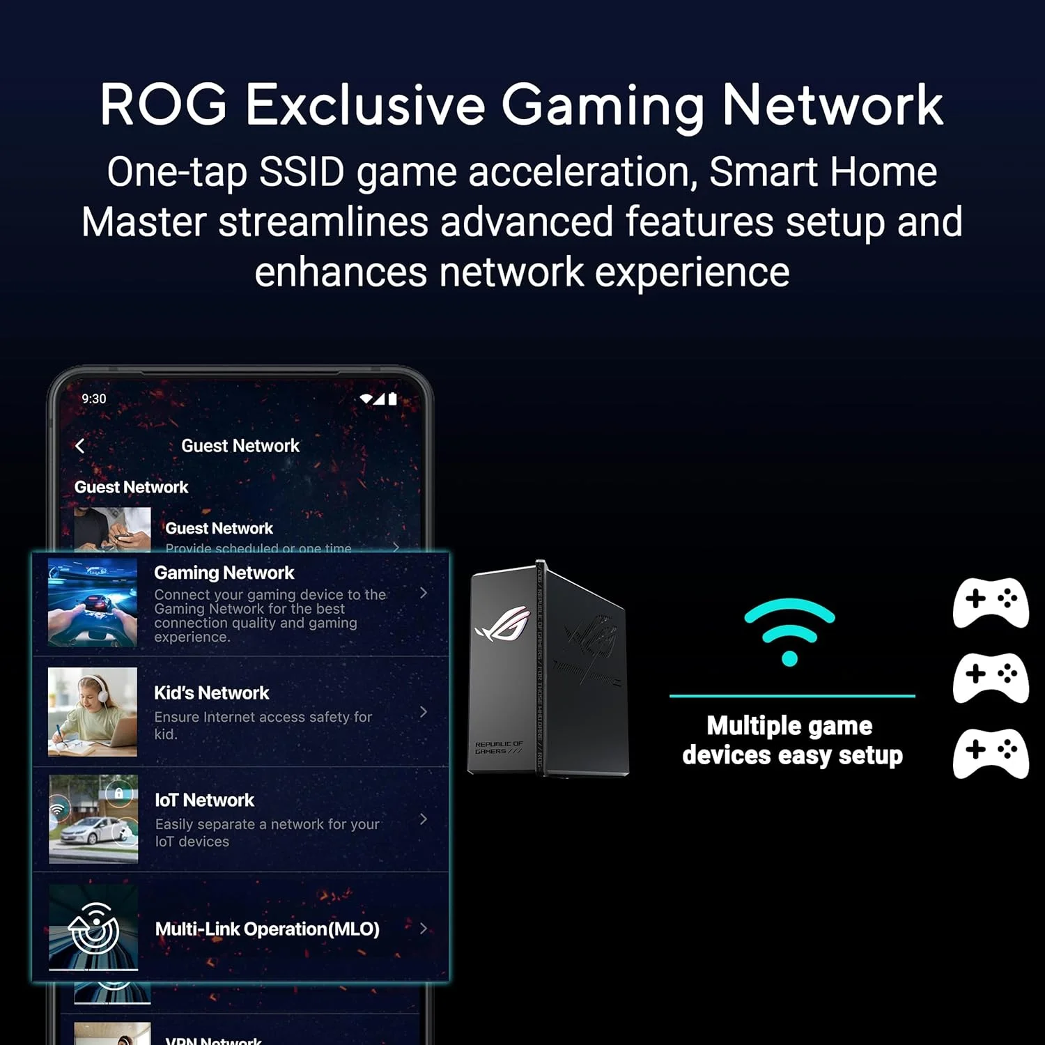 روتر گیمینگ سه بانده وای فای 7 ایسوس ROG Strix GS-BE18000 (پهنای باند 320 مگاهرتز، 4096-QAM، 8 پورت 2.5G، حالت بازی موبایل، Aura RGB، AiMesh، VPN، پوشش تا 300 متر مربع)